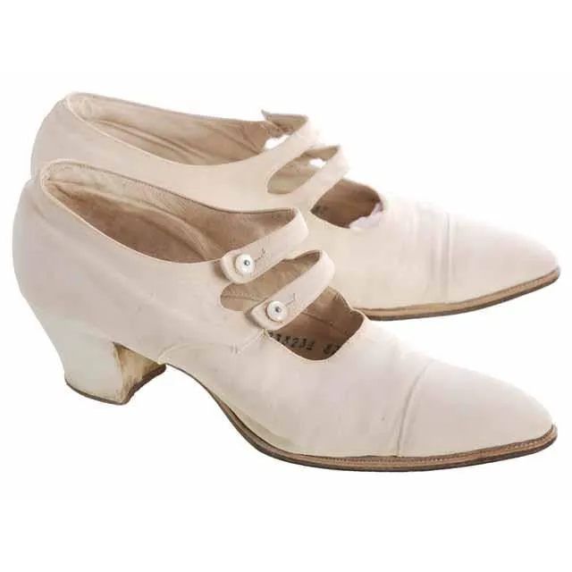 Vintage Canvas Mary Jane Shoes Ladies 7-7.5 Heels Dble Straps 1920s Wolfe Bros