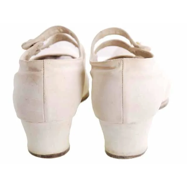 Vintage Canvas Mary Jane Shoes Ladies 7-7.5 Heels Dble Straps 1920s Wolfe Bros