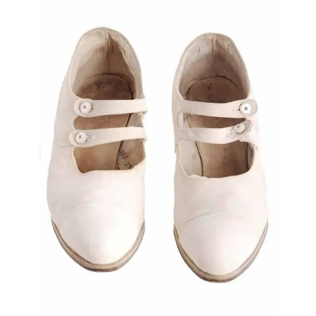 Vintage Canvas Mary Jane Shoes Ladies 7-7.5 Heels Dble Straps 1920s Wolfe Bros