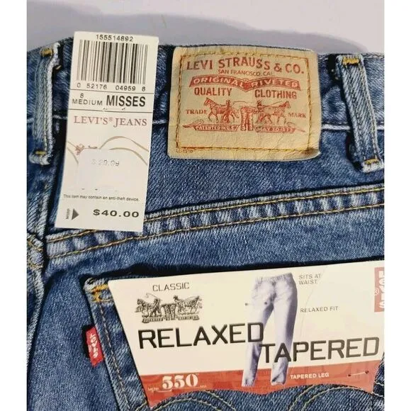 Vintage Levis 550 Relaxed Fit Tapered Leg Med Wash Mom Jeans, Misses 8 Medium