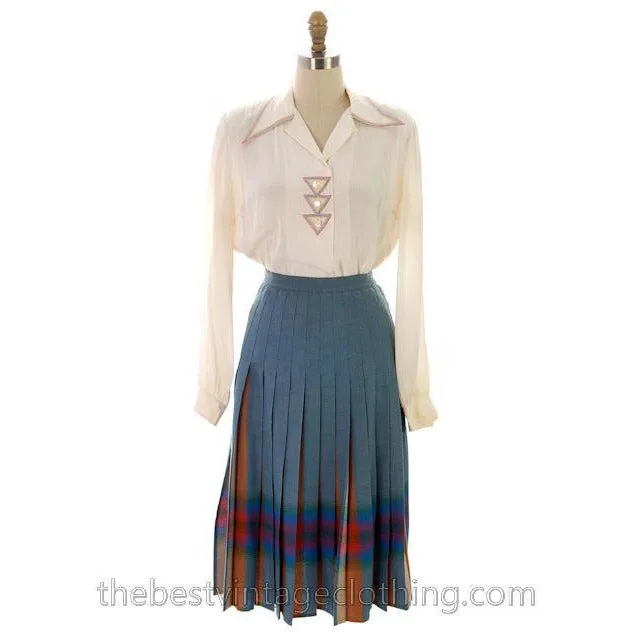 Vintage Rayon 1940s Blouse Ivory Art Deco Top Stitching M-L