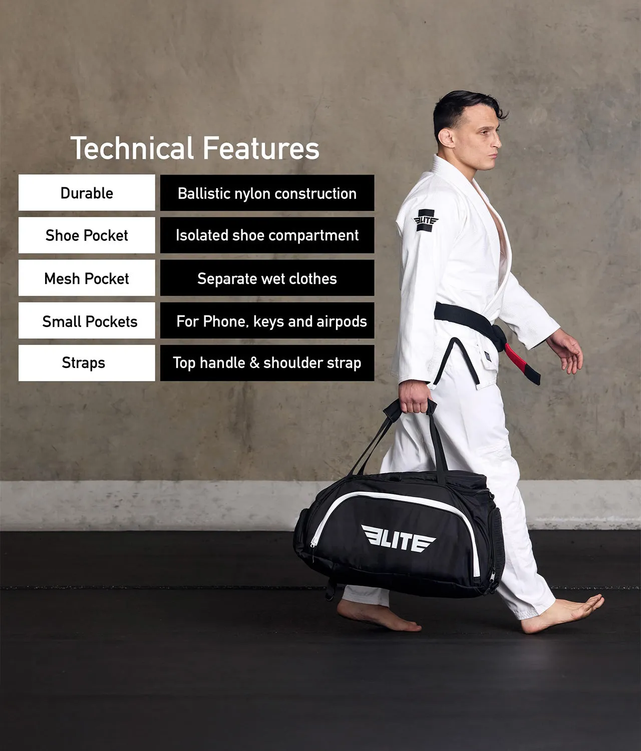 Warrior Black Large Duffel MMA Gear Gym Bag