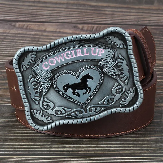 Western style cowgirl big belt buckle casual adornment belt