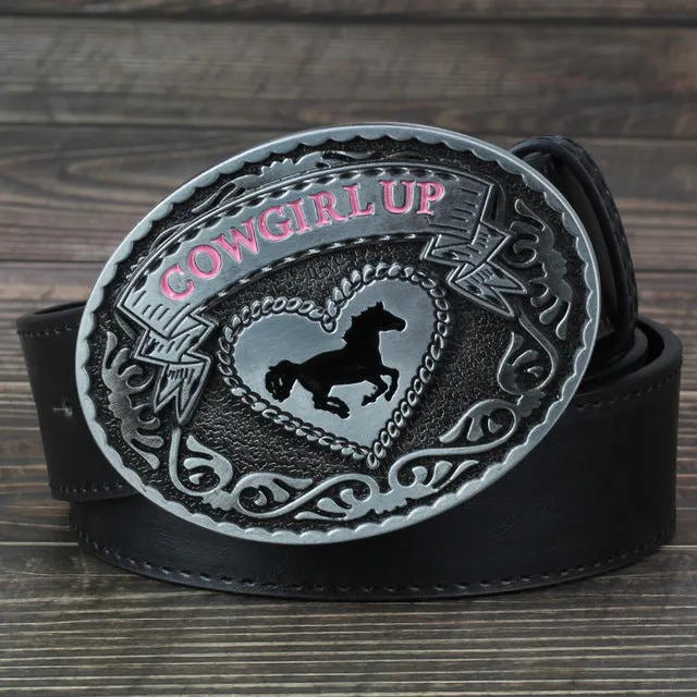 Western style cowgirl big belt buckle casual adornment belt