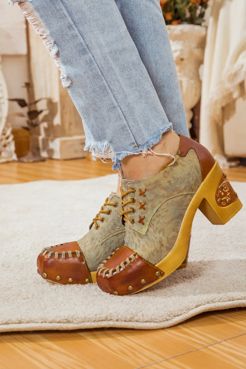 Whip-Stitch Leather Canvas Pump