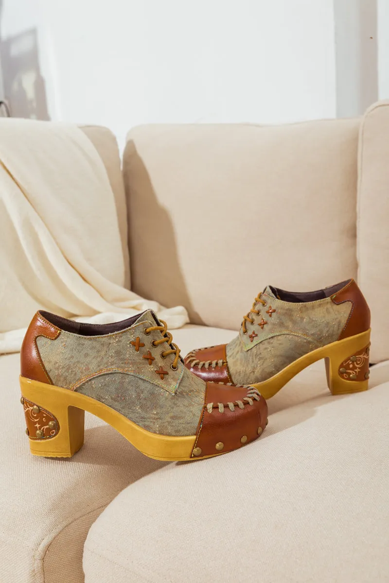 Whip-Stitch Leather Canvas Pump