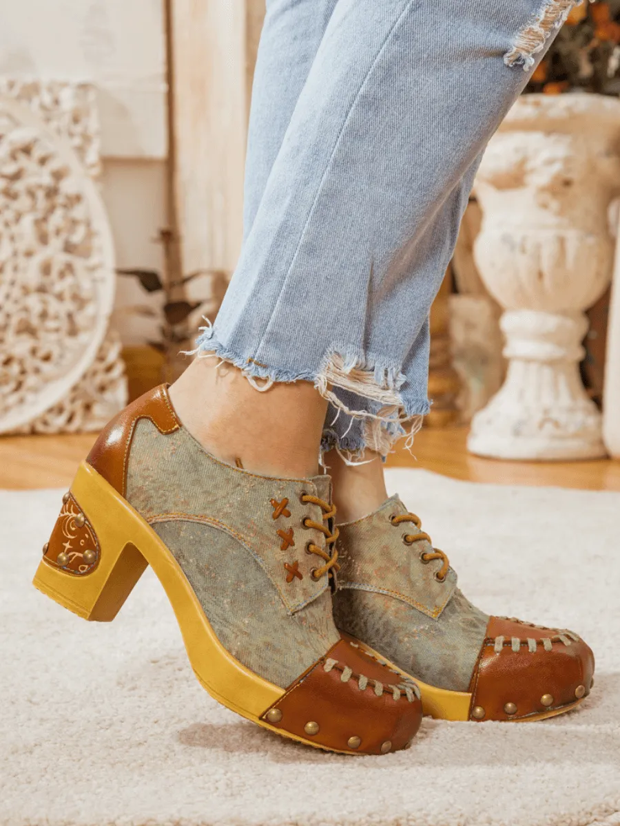 Whip-Stitch Leather Canvas Pump