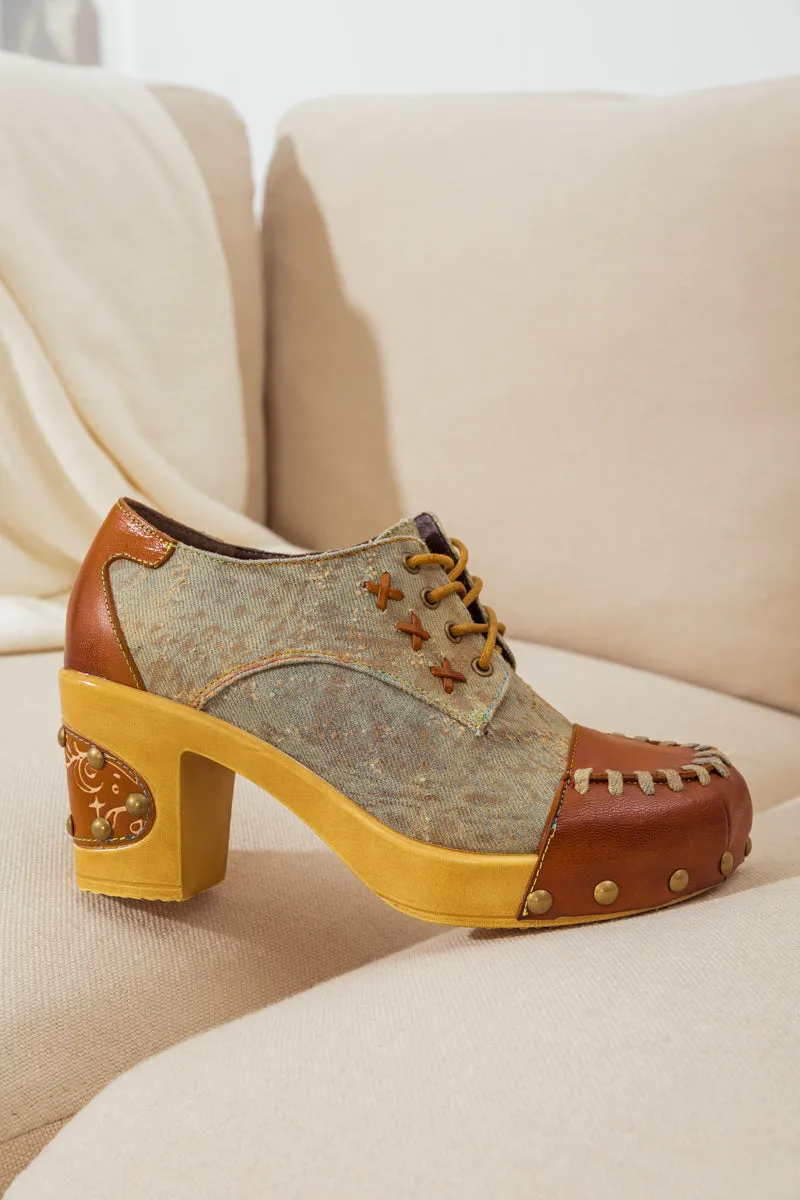 Whip-Stitch Leather Canvas Pump