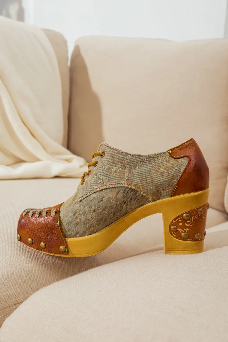 Whip-Stitch Leather Canvas Pump