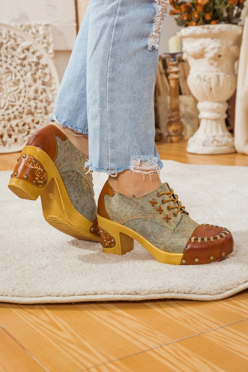 Whip-Stitch Leather Canvas Pump
