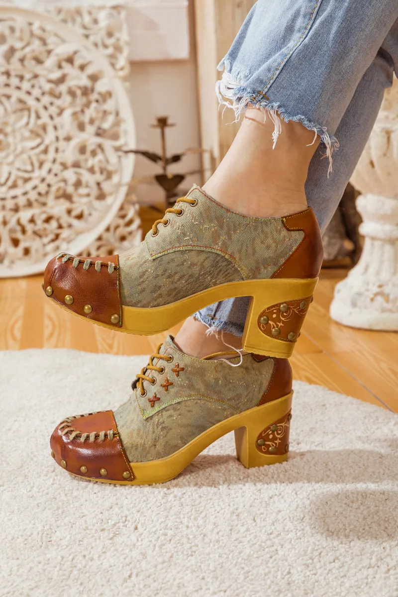Whip-Stitch Leather Canvas Pump