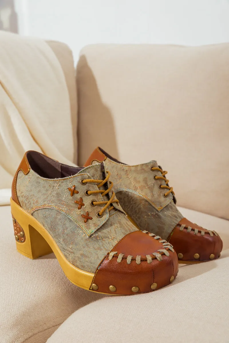 Whip-Stitch Leather Canvas Pump