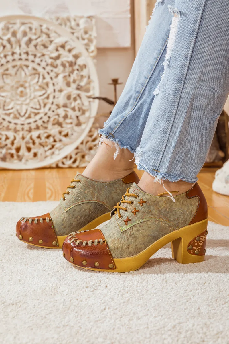 Whip-Stitch Leather Canvas Pump