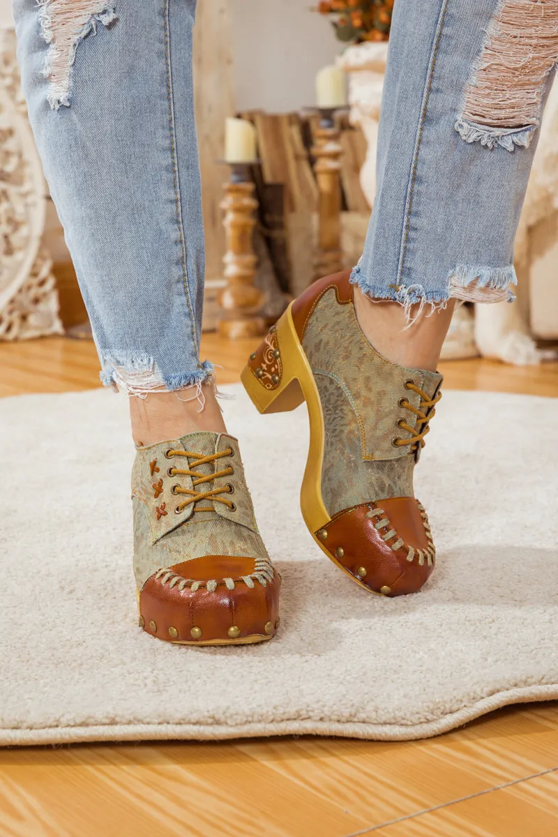 Whip-Stitch Leather Canvas Pump