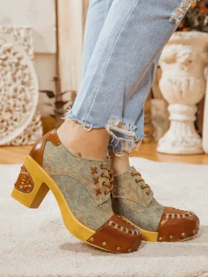 Whip-Stitch Leather Canvas Pump