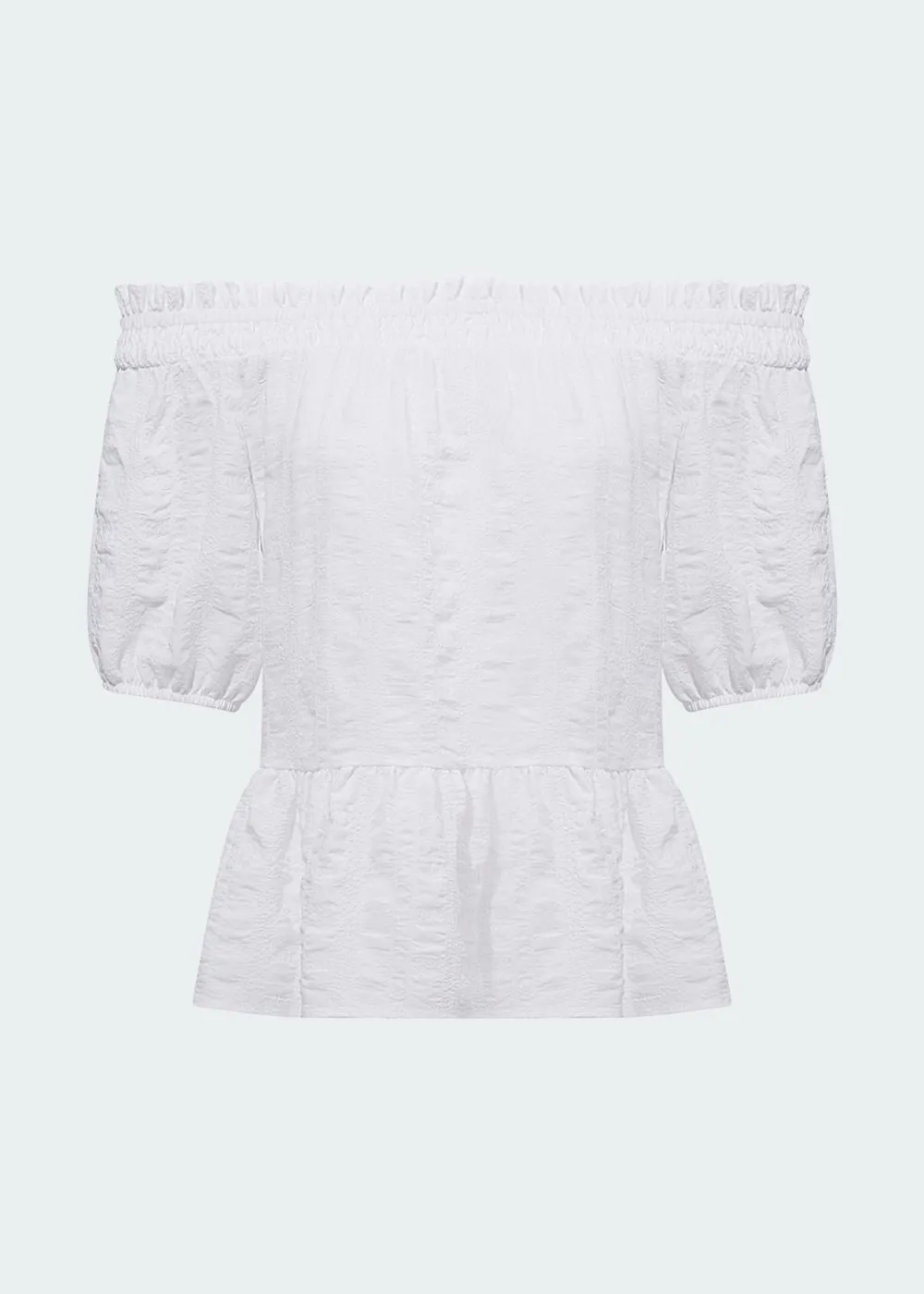 White Textured Peplum Bardot Top