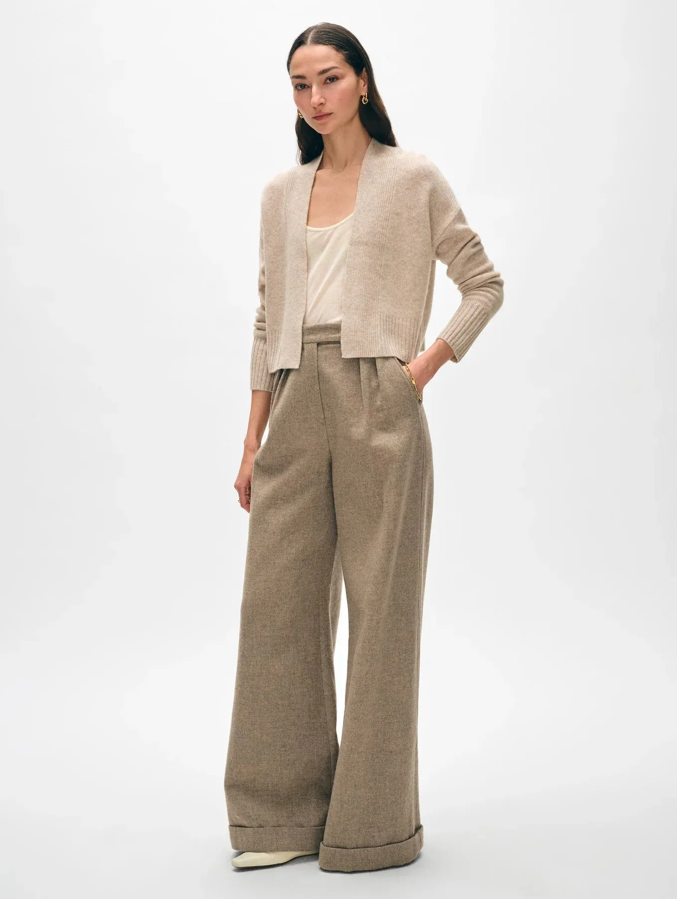 White   Warren Cashmere Featherweight Open Cardigan