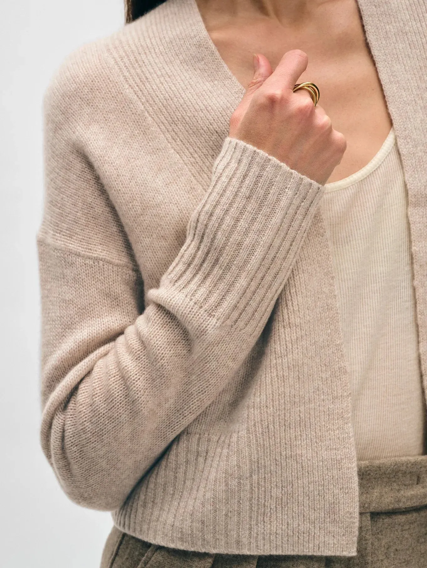 White   Warren Cashmere Featherweight Open Cardigan