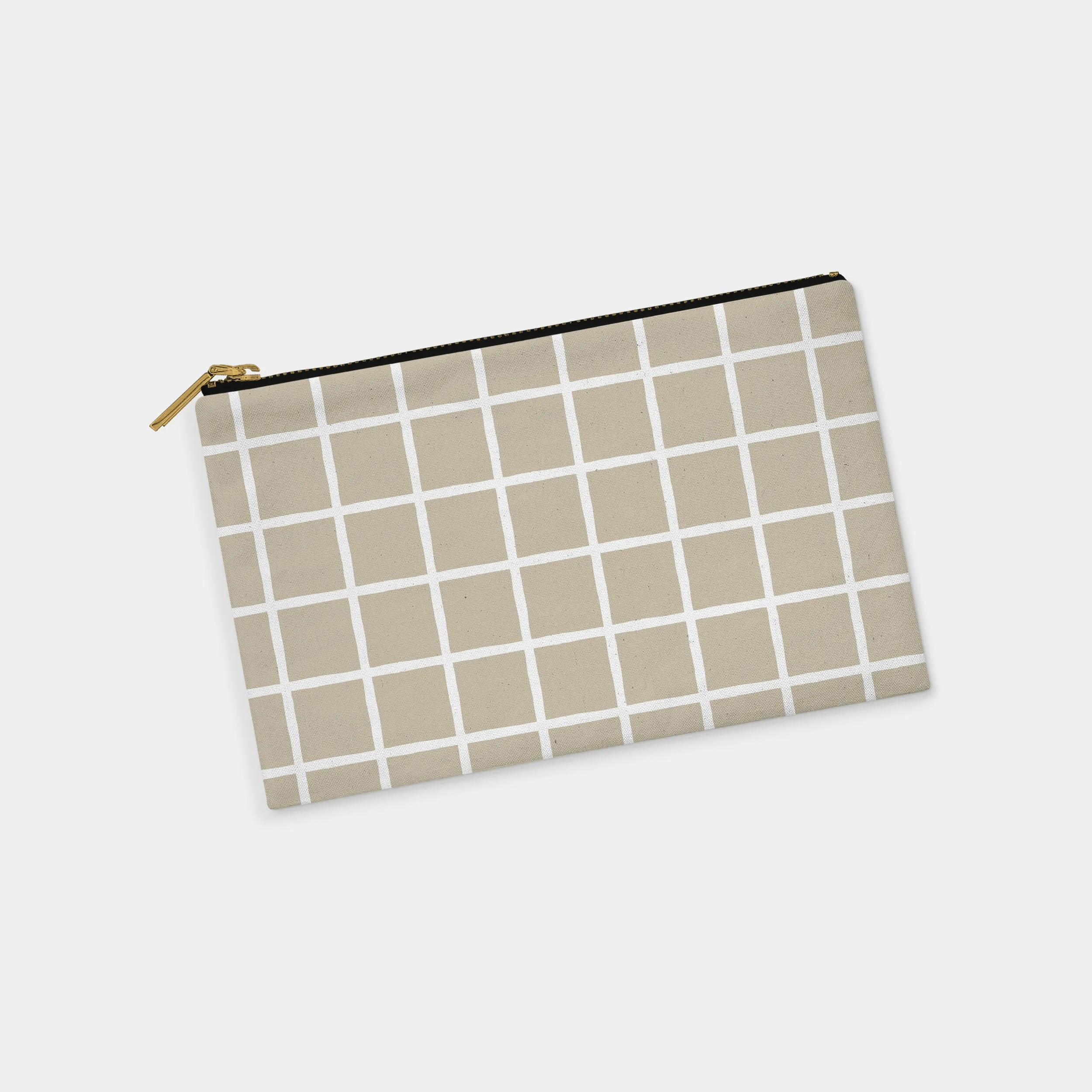 Window Pane Taupe and White Personalized Zipper Pouch