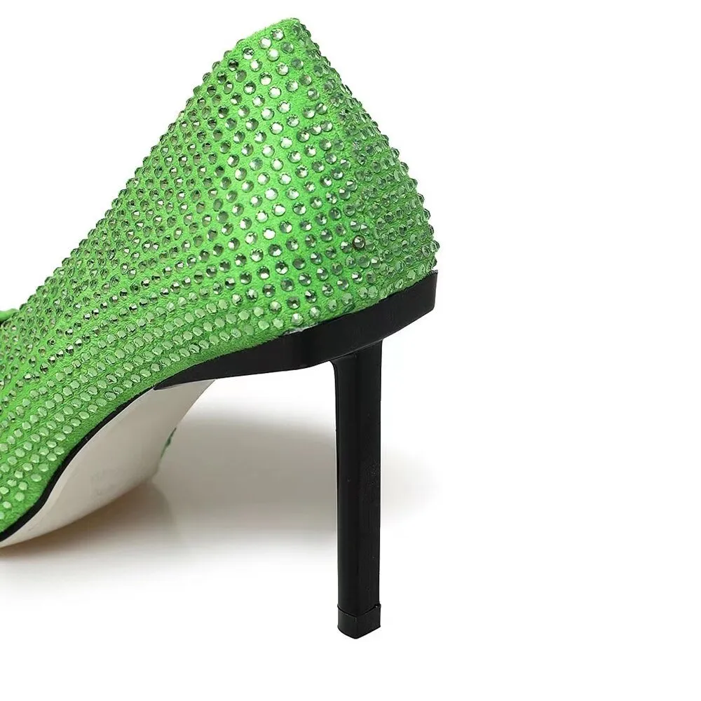 Women Bling Rhinestones High Heels Suede Pumps