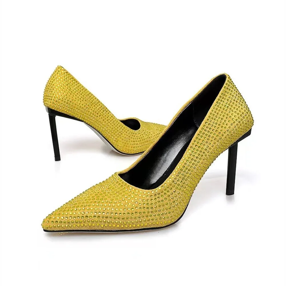 Women Bling Rhinestones High Heels Suede Pumps