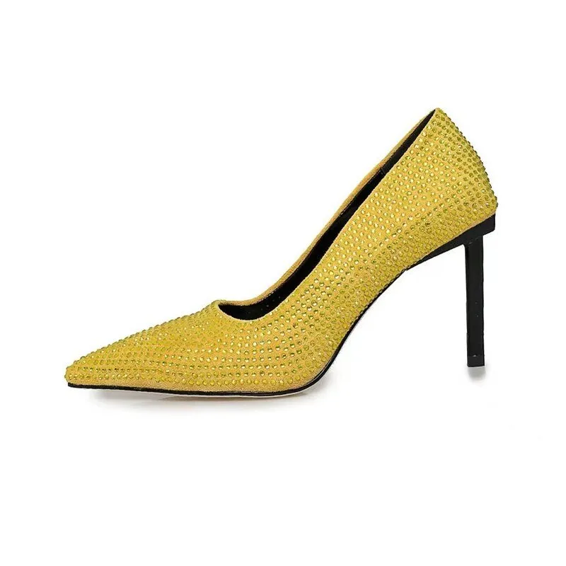 Women Bling Rhinestones High Heels Suede Pumps