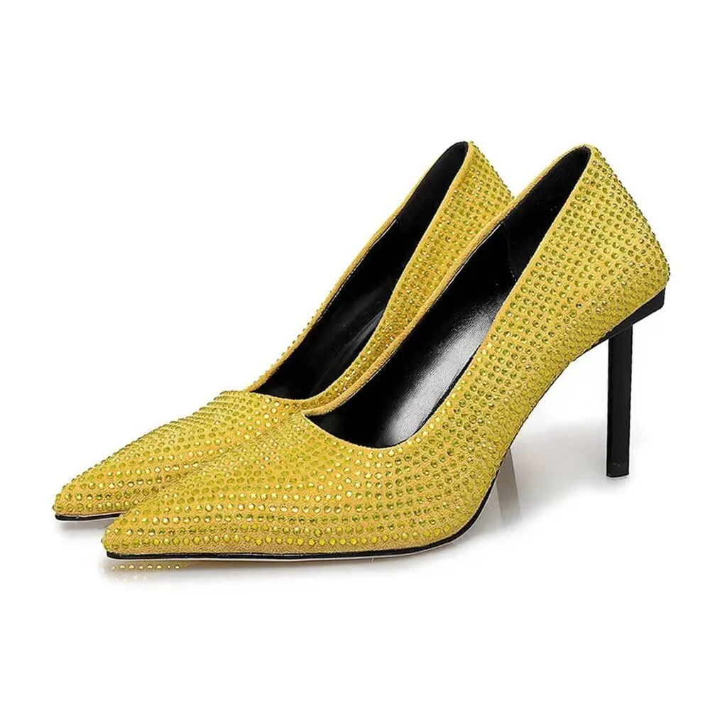 Women Bling Rhinestones High Heels Suede Pumps