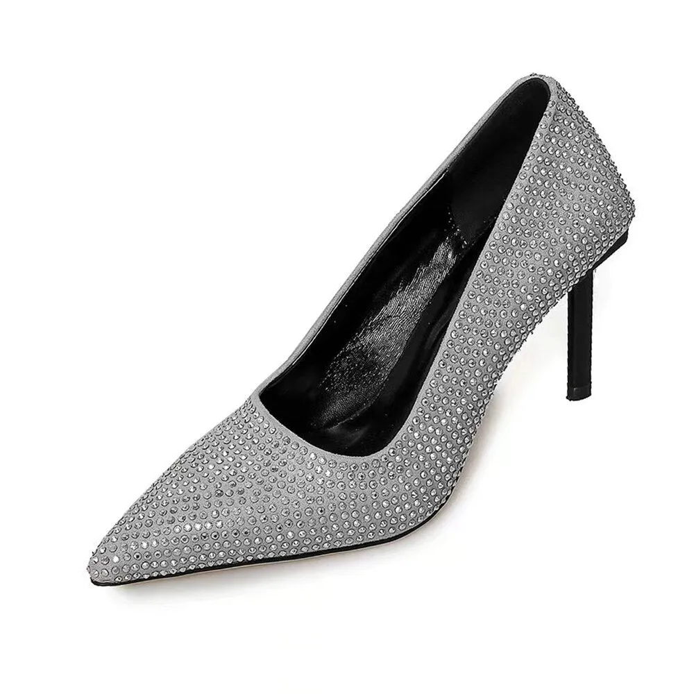 Women Bling Rhinestones High Heels Suede Pumps