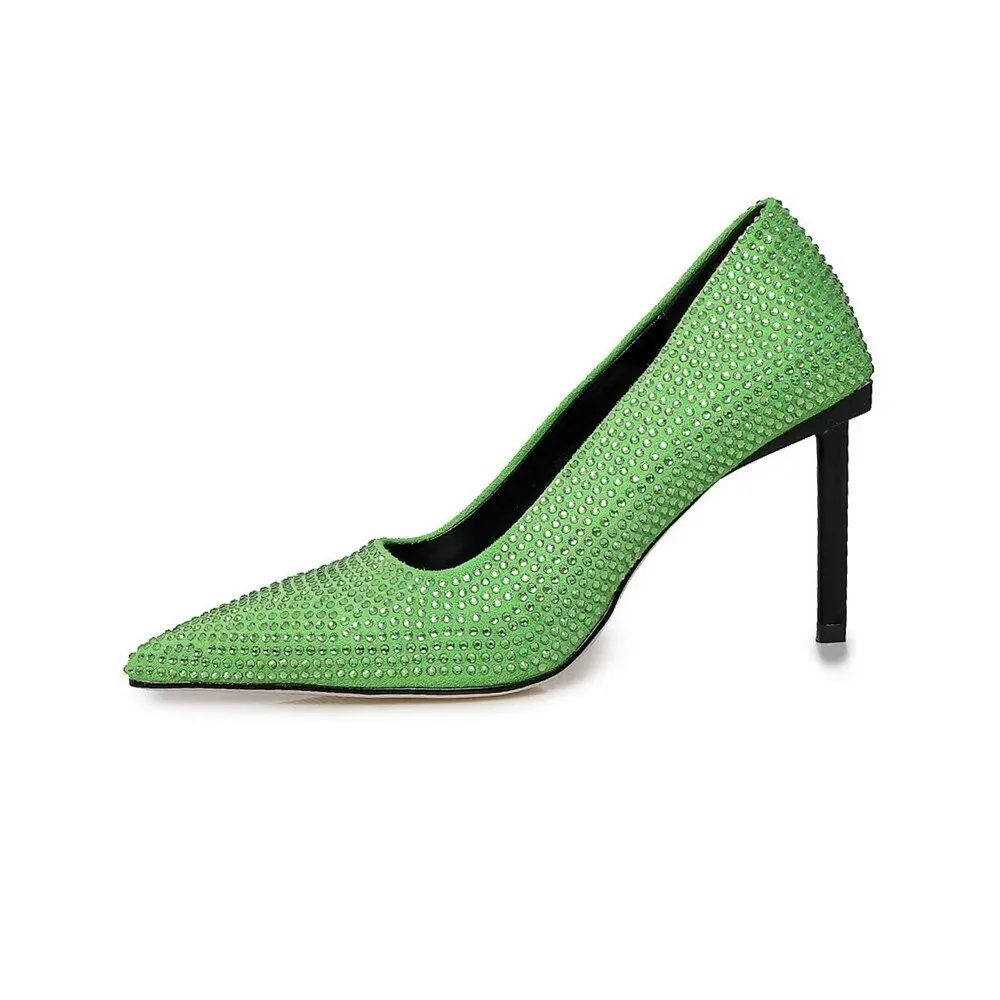 Women Bling Rhinestones High Heels Suede Pumps
