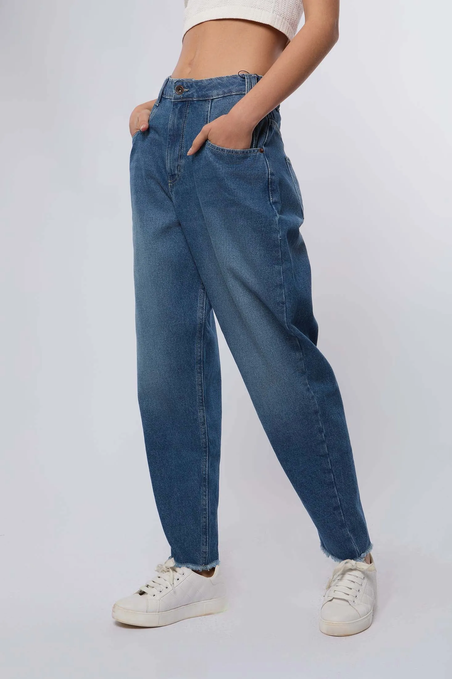 Women Denim Cargo Jeans White
