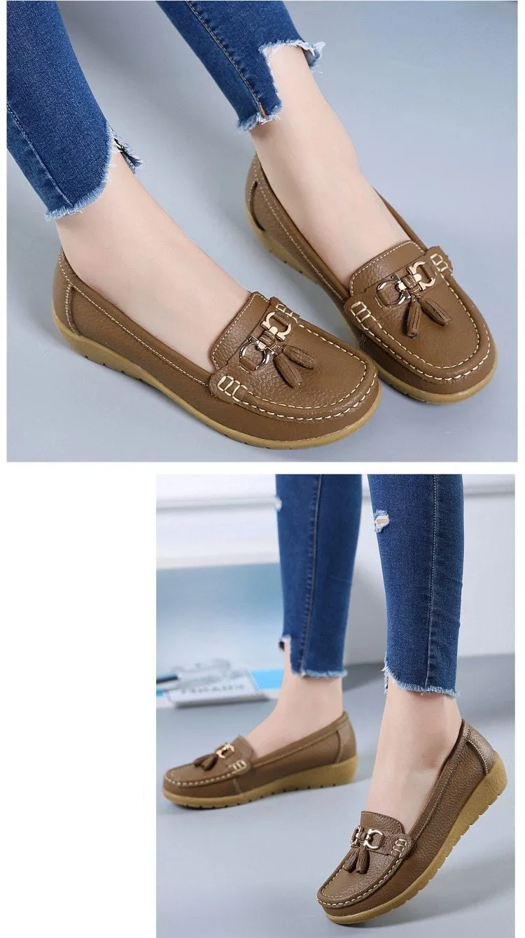 Women Genuine Leather Loafers Flats Moccasins Shoes