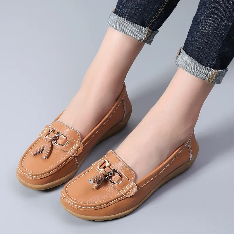 Women Genuine Leather Loafers Flats Moccasins Shoes