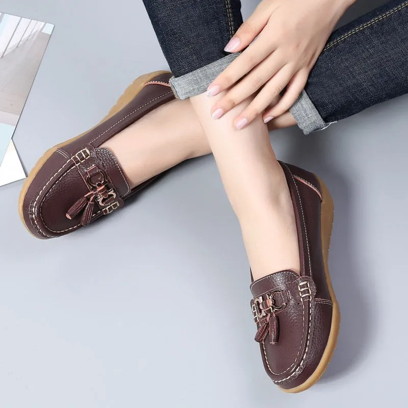 Women Genuine Leather Loafers Flats Moccasins Shoes