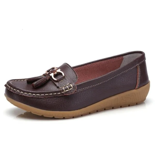 Women Genuine Leather Loafers Flats Moccasins Shoes