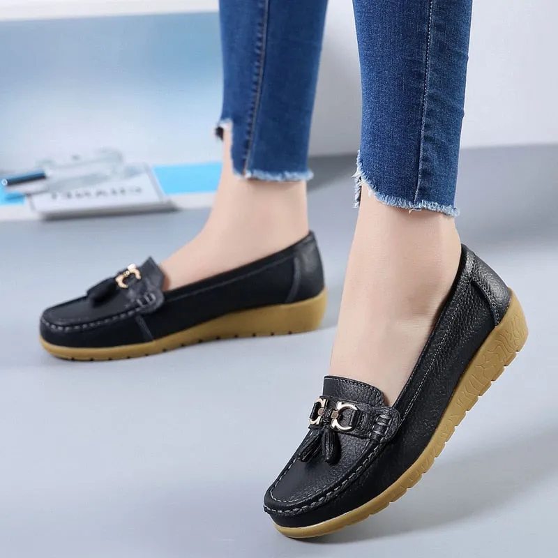 Women Genuine Leather Loafers Flats Moccasins Shoes
