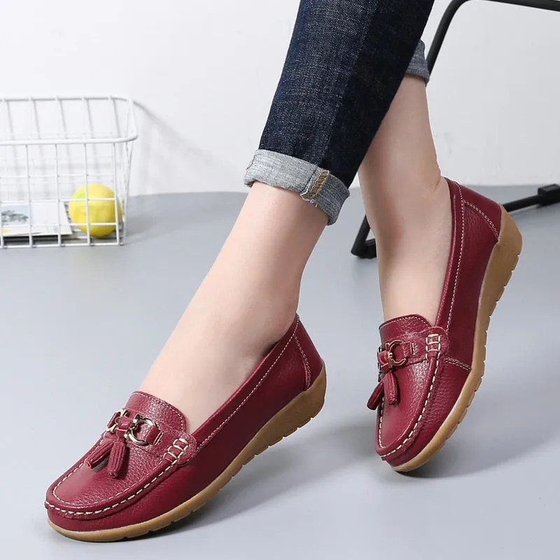 Women Genuine Leather Loafers Flats Moccasins Shoes