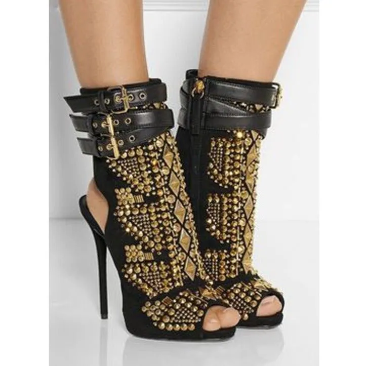 Women Gladiator Sandals Buckle Belt Punk High Heels Shoes