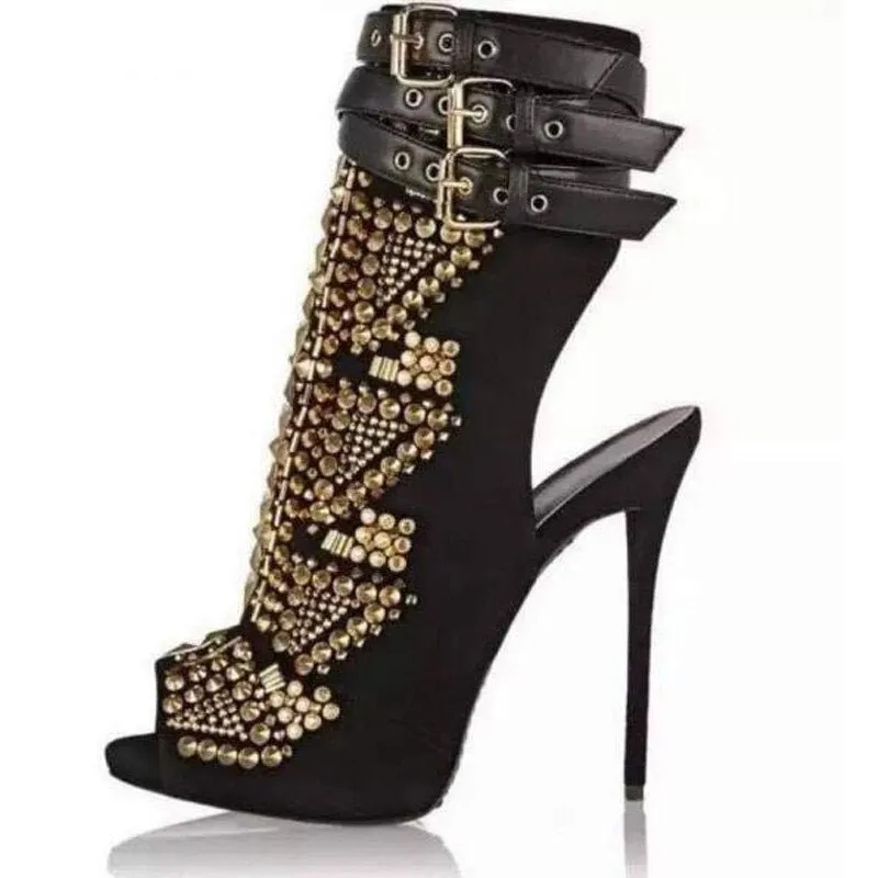 Women Gladiator Sandals Buckle Belt Punk High Heels Shoes