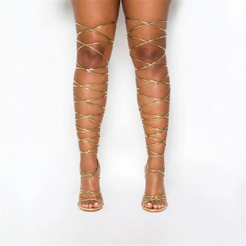 Women Gladiator Sandals Cut-Out Sexy High Heels Strip Shoes