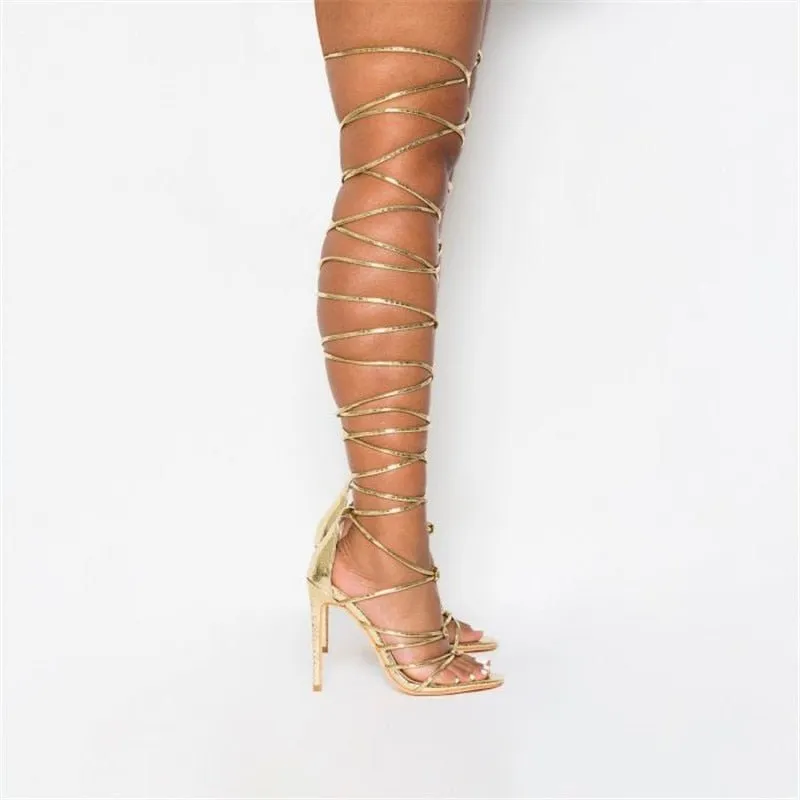Women Gladiator Sandals Cut-Out Sexy High Heels Strip Shoes