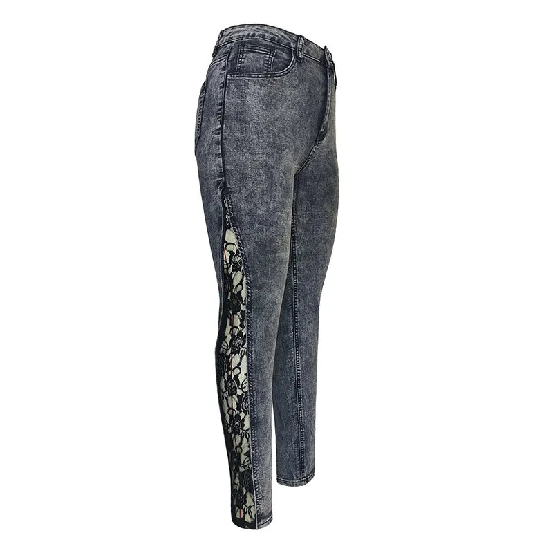 Women Lace Slim Fit Patchwork Denim Jeans