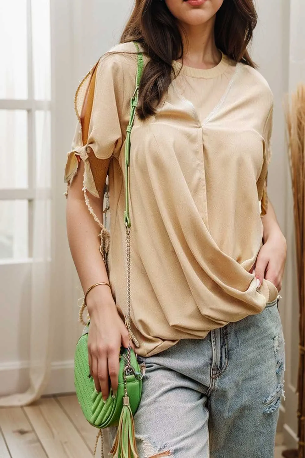 women s blouses loose solid belted long sleeve blouse