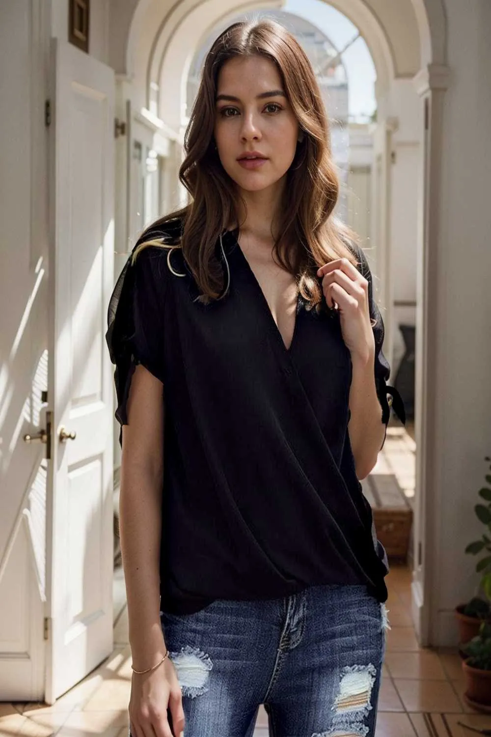 women s blouses loose solid belted long sleeve blouse