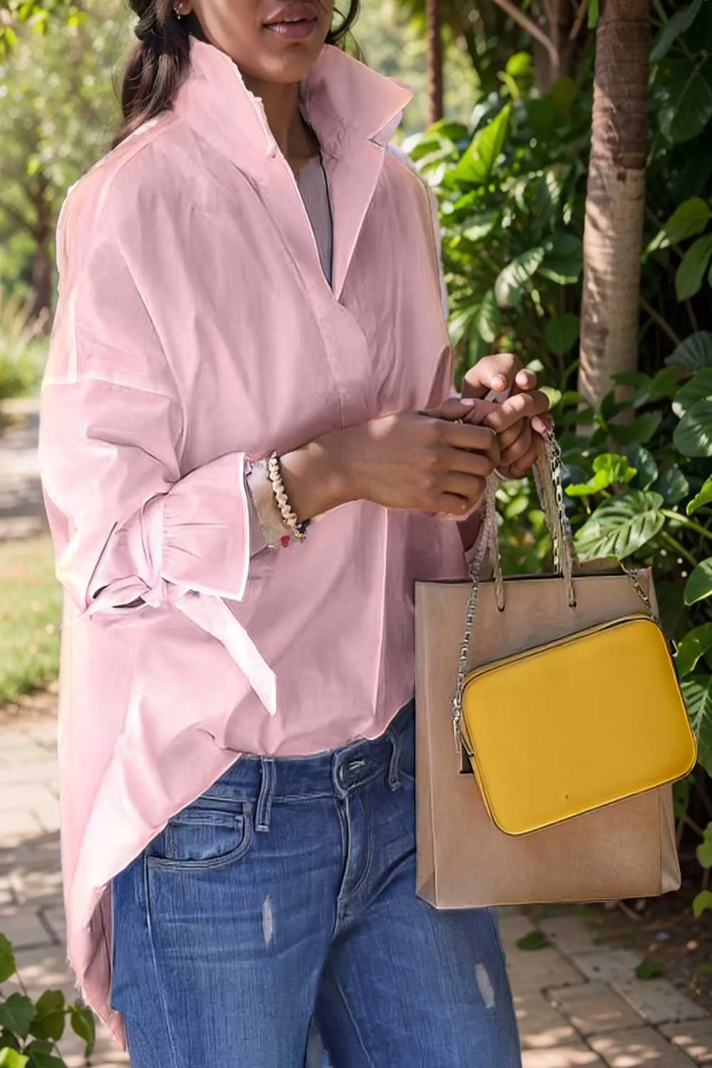 women s blouses loose solid belted long sleeve blouse