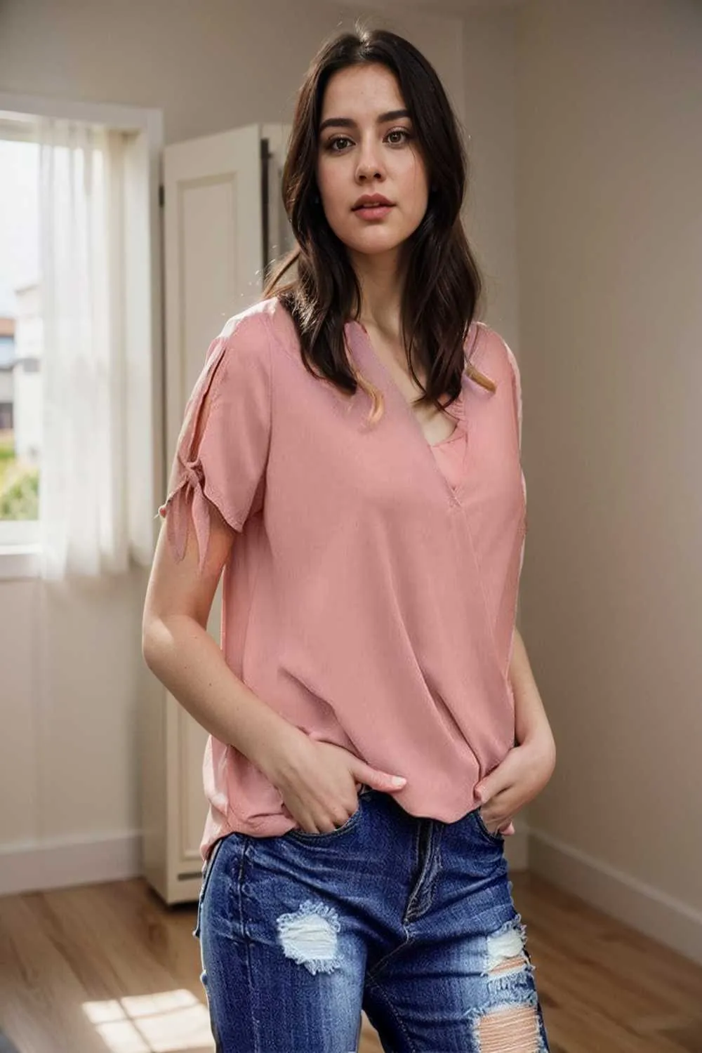 women s blouses loose solid belted long sleeve blouse