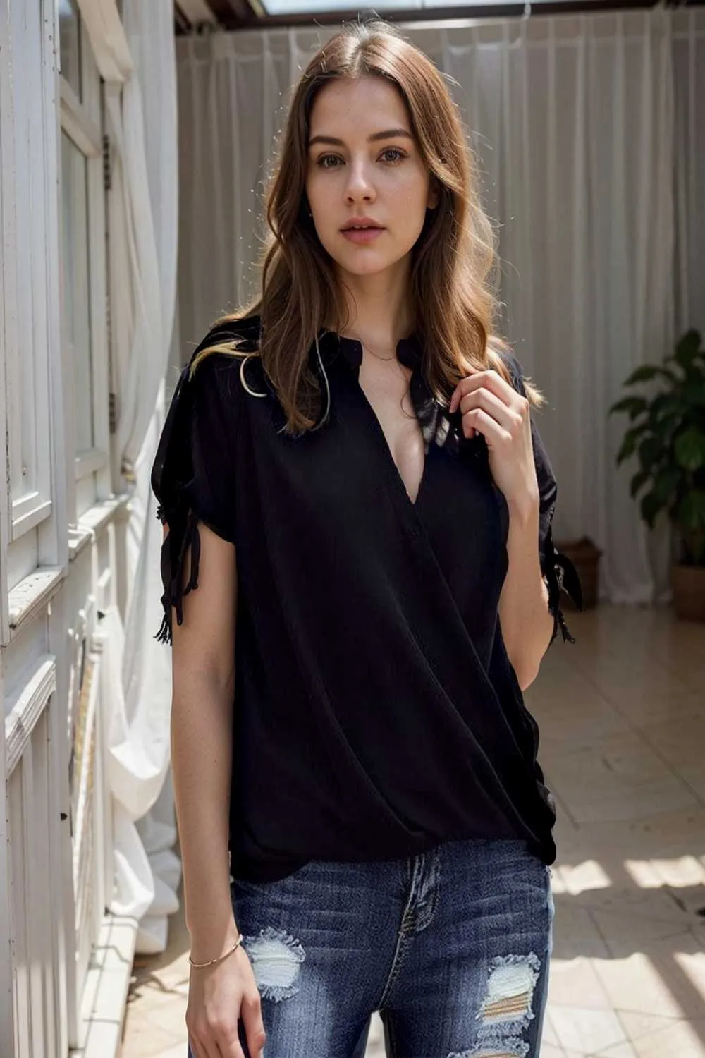 women s blouses loose solid belted long sleeve blouse