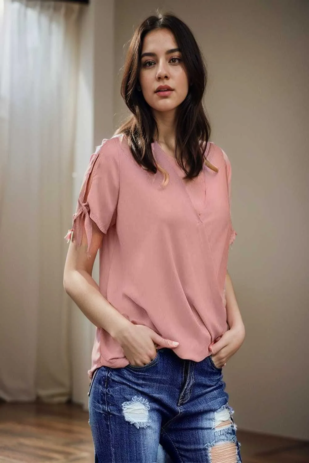 women s blouses loose solid belted long sleeve blouse