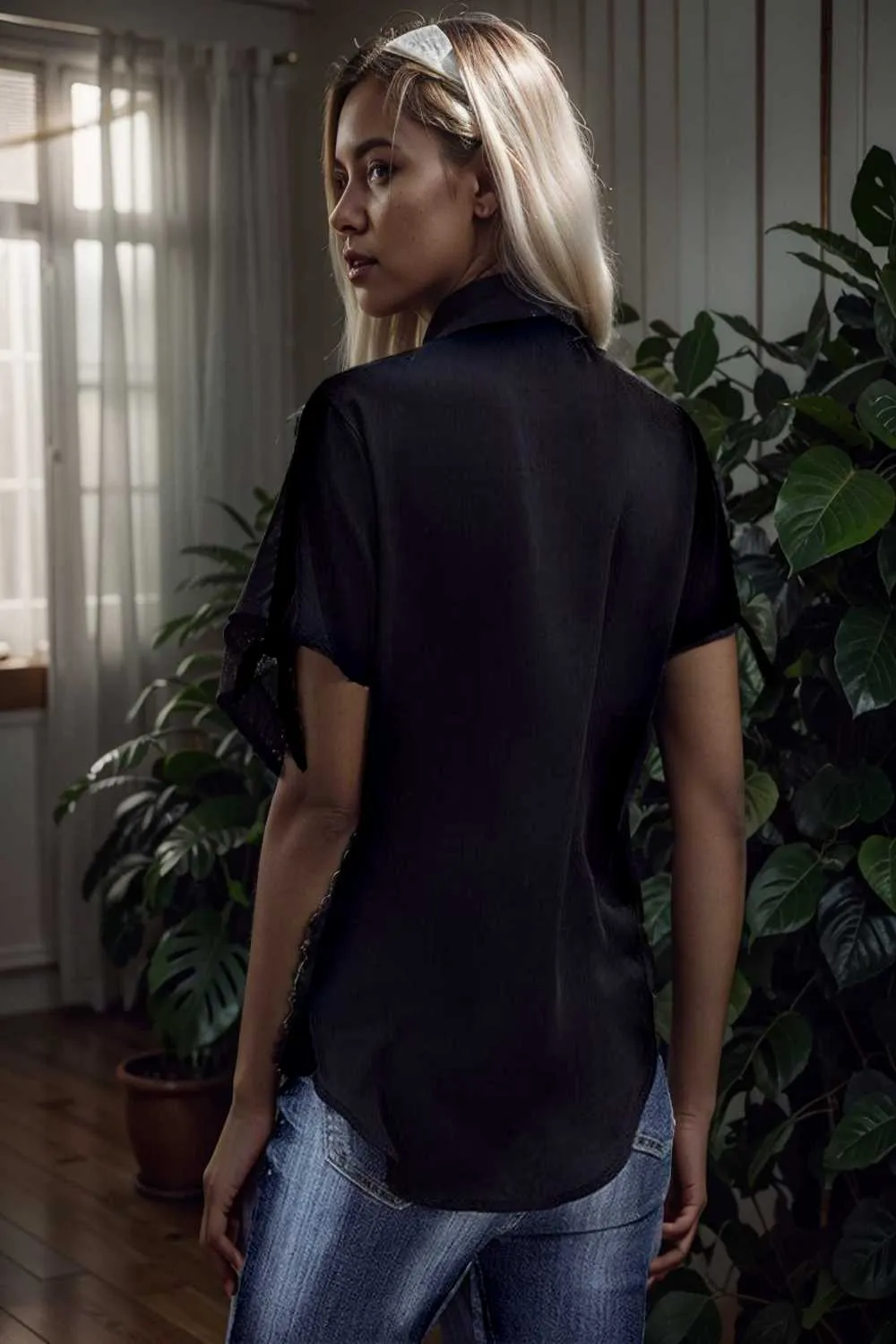 women s blouses loose solid belted long sleeve blouse