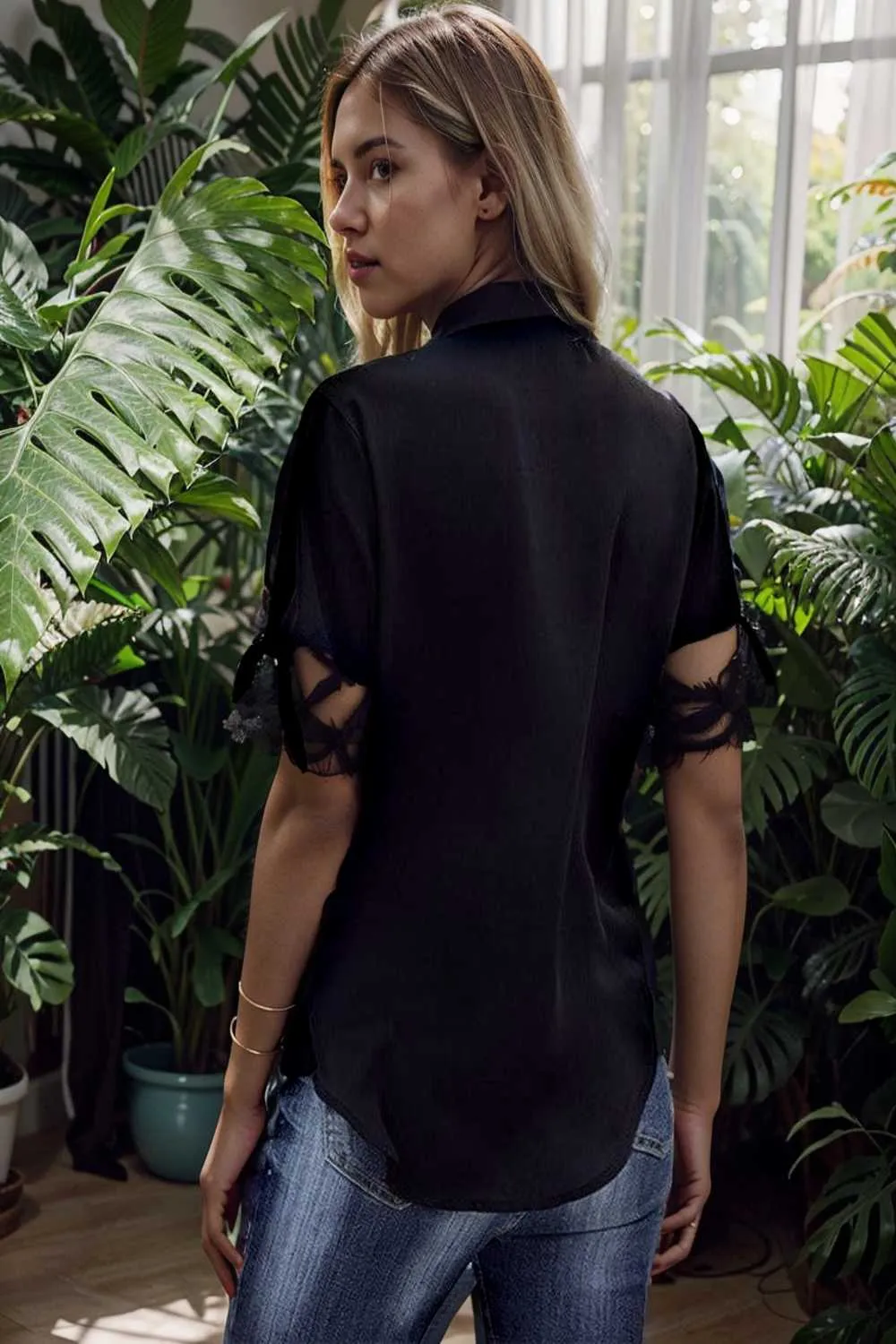 women s blouses loose solid belted long sleeve blouse