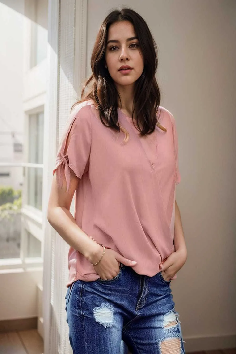 women s blouses loose solid belted long sleeve blouse